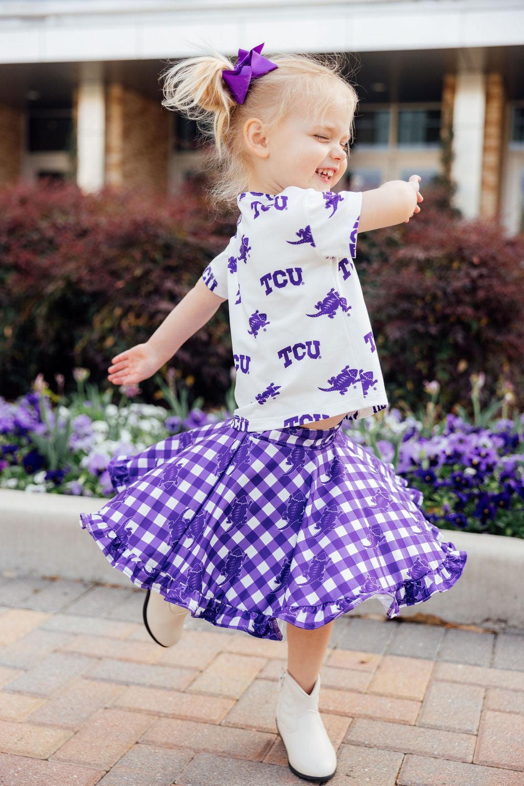 TCU Plaid Frog Ruffle Twirl Skort by Mila & Rose ®
