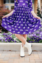 TCU Purple Frog 3/4 Sleeve Pocket Twirl Dress by Mila & Rose ®
