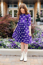 TCU Purple Frog 3/4 Sleeve Pocket Twirl Dress by Mila & Rose ®