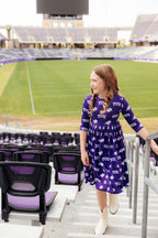 TCU Purple Frog 3/4 Sleeve Pocket Twirl Dress by Mila & Rose ®