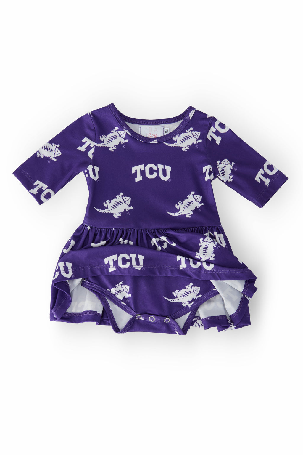 TCU Purple Frog 3/4 Sleeve Twirl Bodysuit by Mila & Rose ®