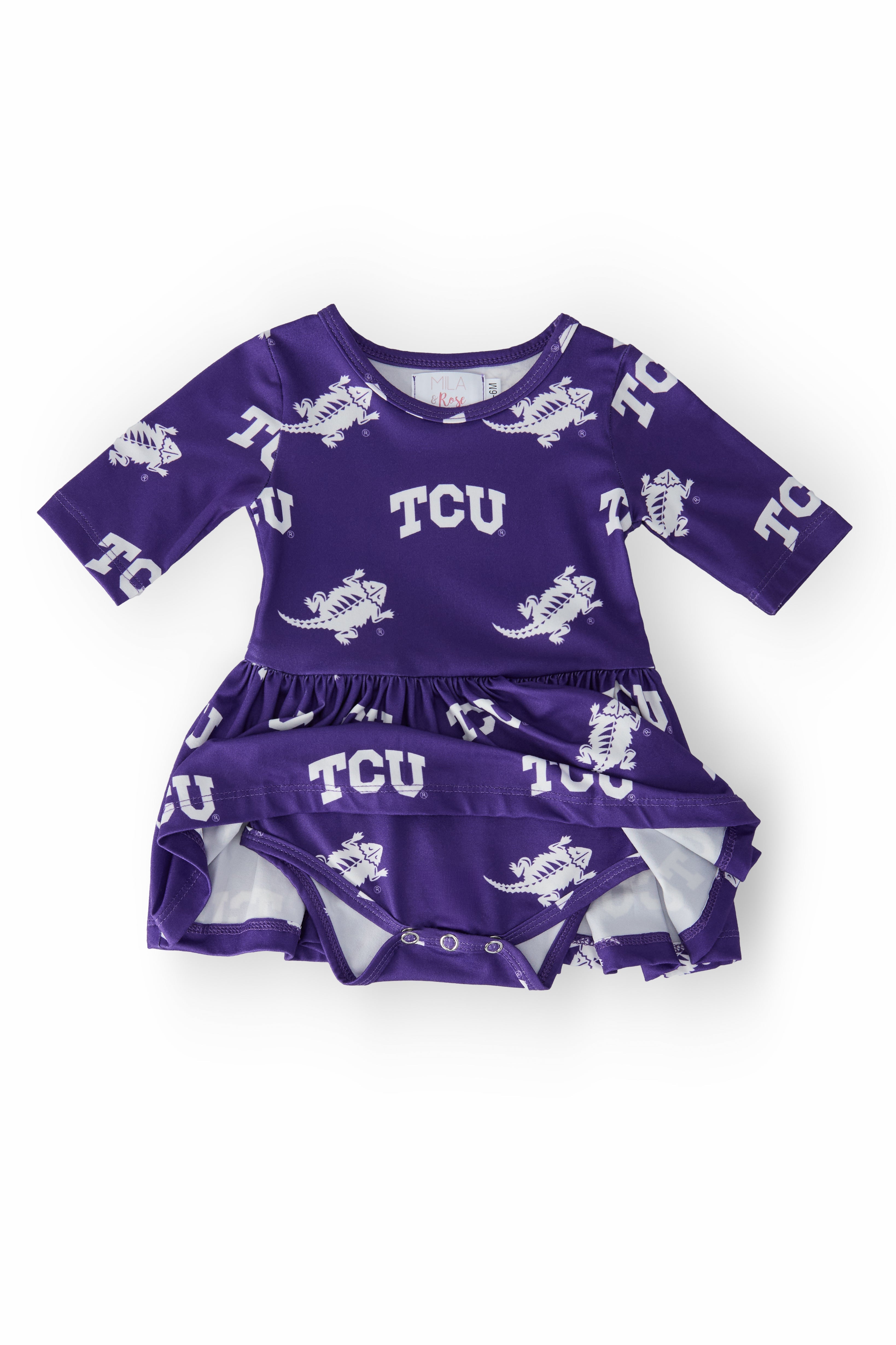 TCU Purple Frog 3/4 Sleeve Twirl Bodysuit by Mila & Rose ®
