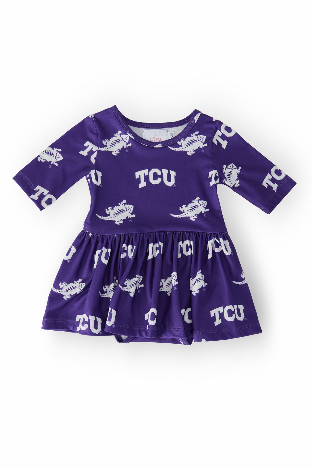 TCU Purple Frog 3/4 Sleeve Twirl Bodysuit by Mila & Rose ®