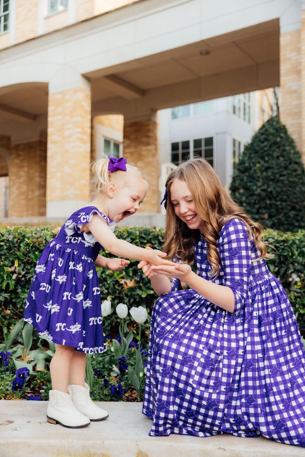 TCU Purple Frog Flutter Twirl Dress by Mila & Rose ®
