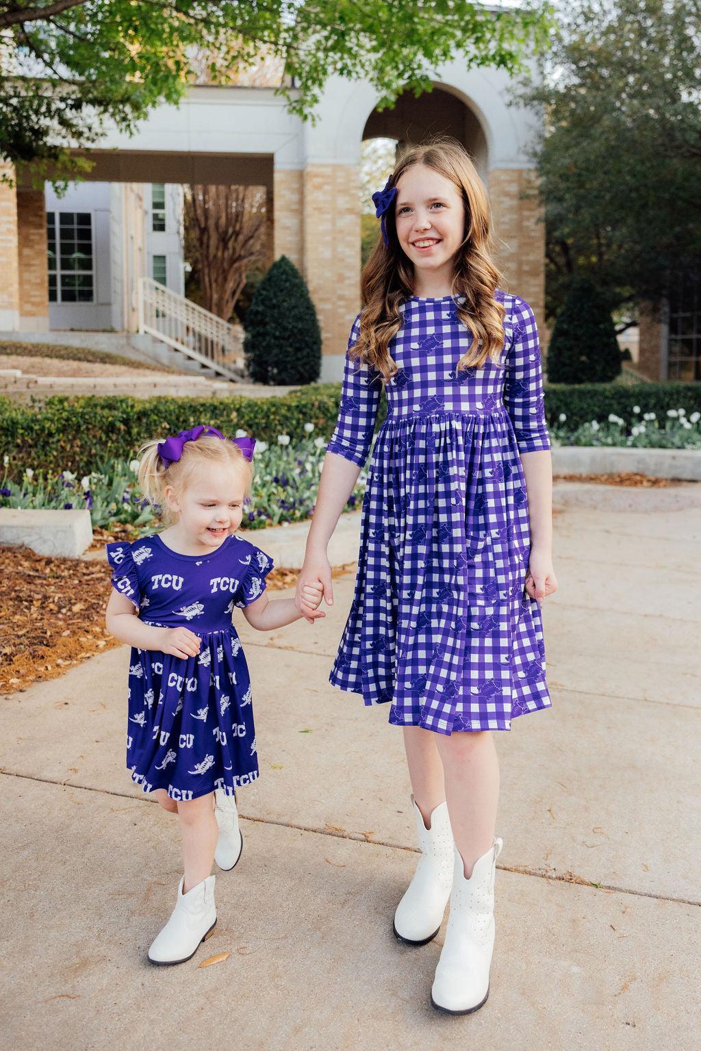 TCU Purple Frog Flutter Twirl Dress by Mila & Rose ®