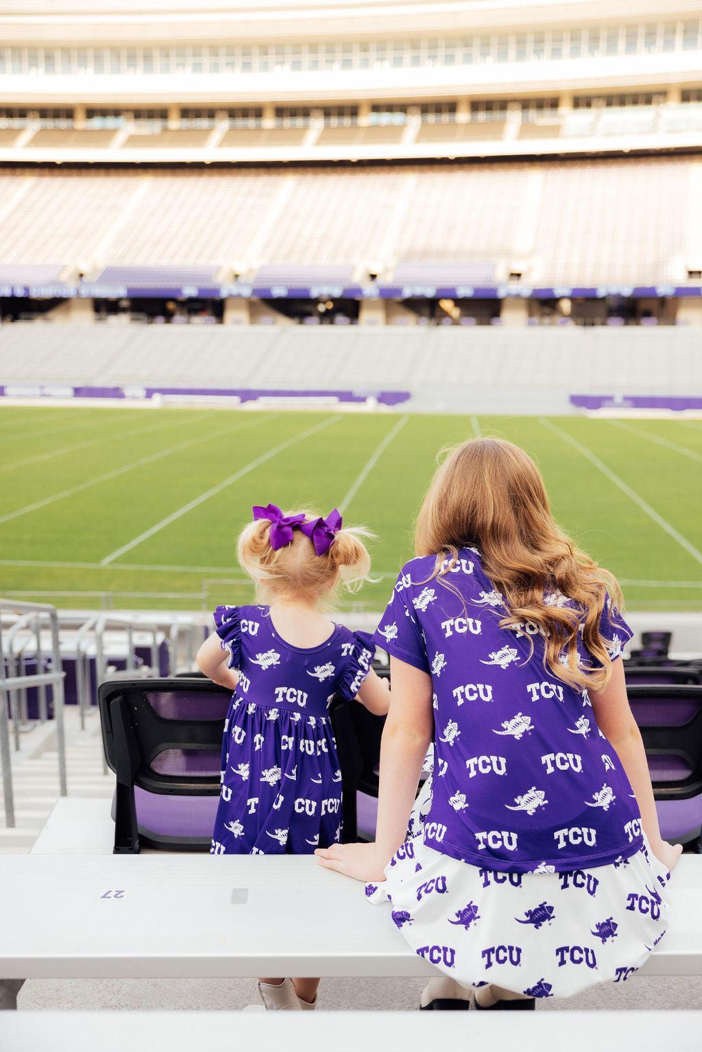 TCU Purple Frog Ruffle Pocket Tee by Mila & Rose ®
