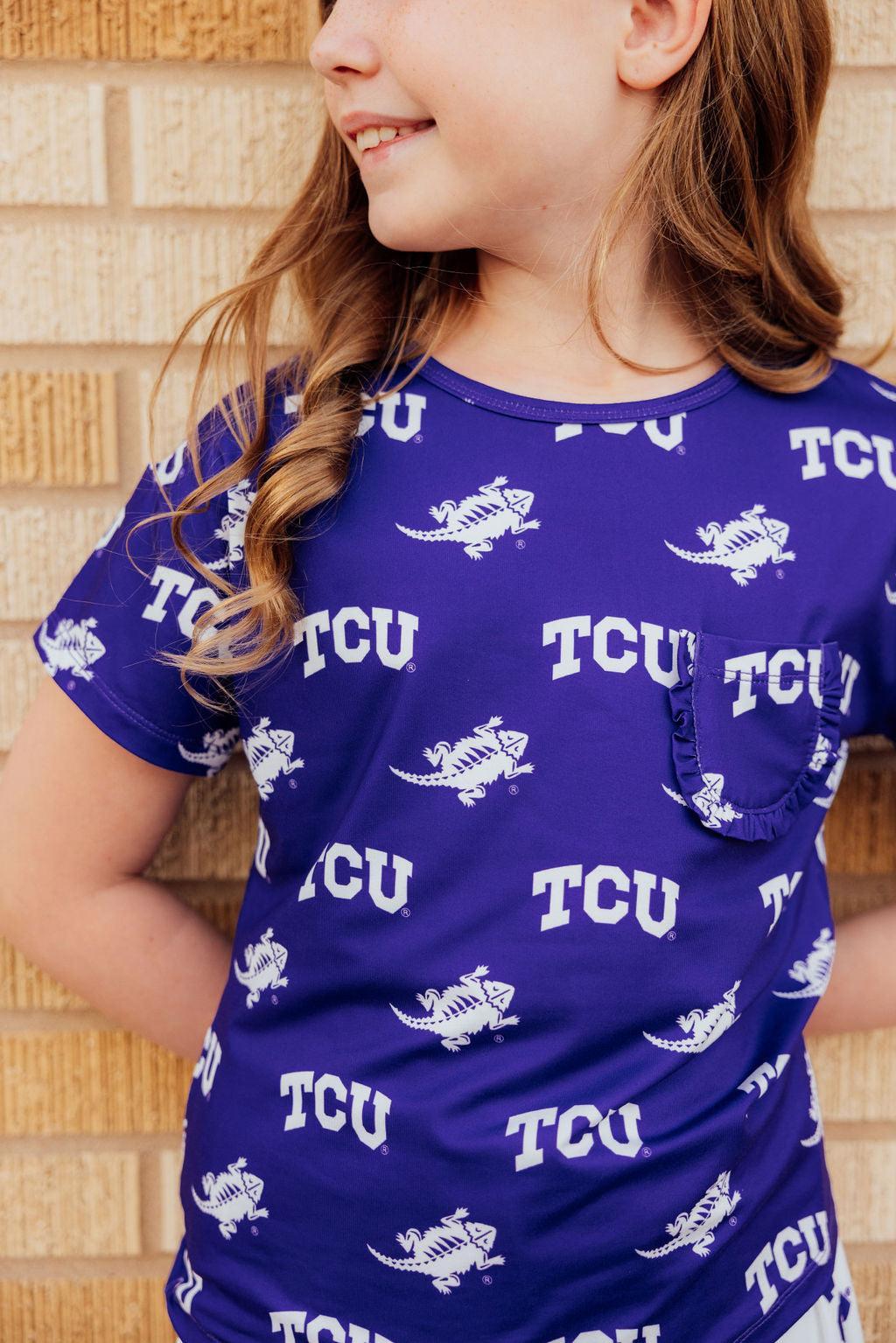 TCU Purple Frog Ruffle Pocket Tee by Mila & Rose ®