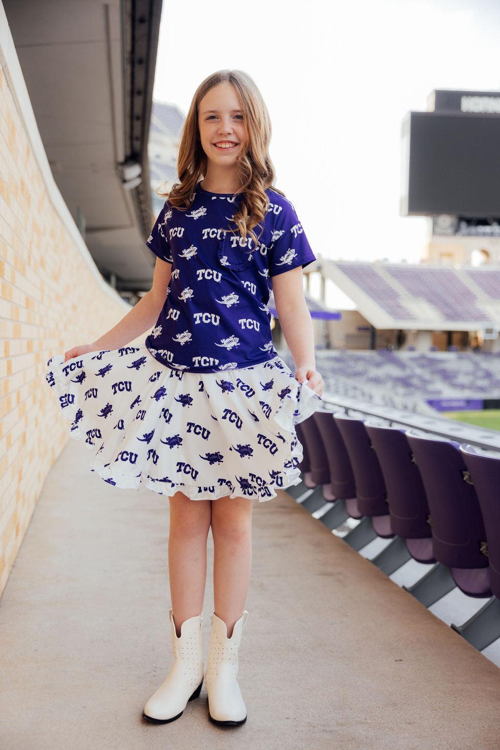 TCU Purple Frog Ruffle Pocket Tee by Mila & Rose ®