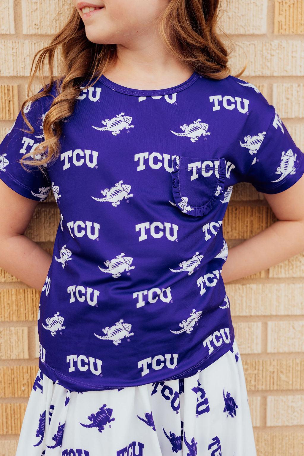 TCU Purple Frog Ruffle Pocket Tee by Mila & Rose ®