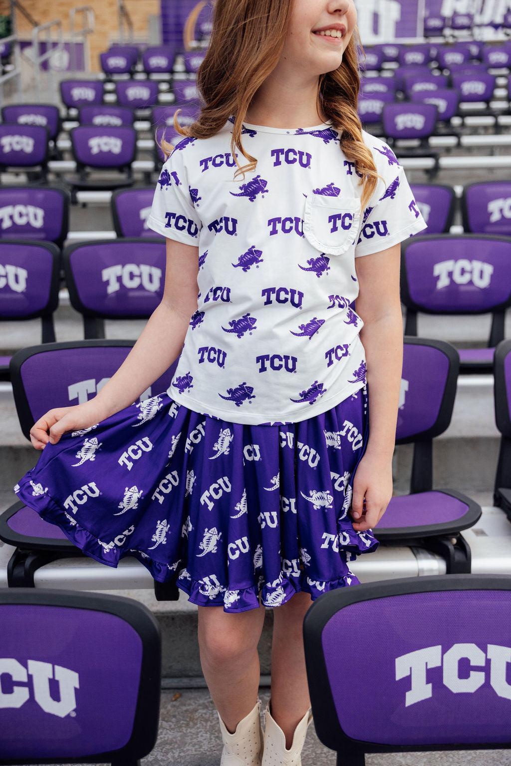 TCU Purple Frog Ruffle Twirl Skort by Mila & Rose ®