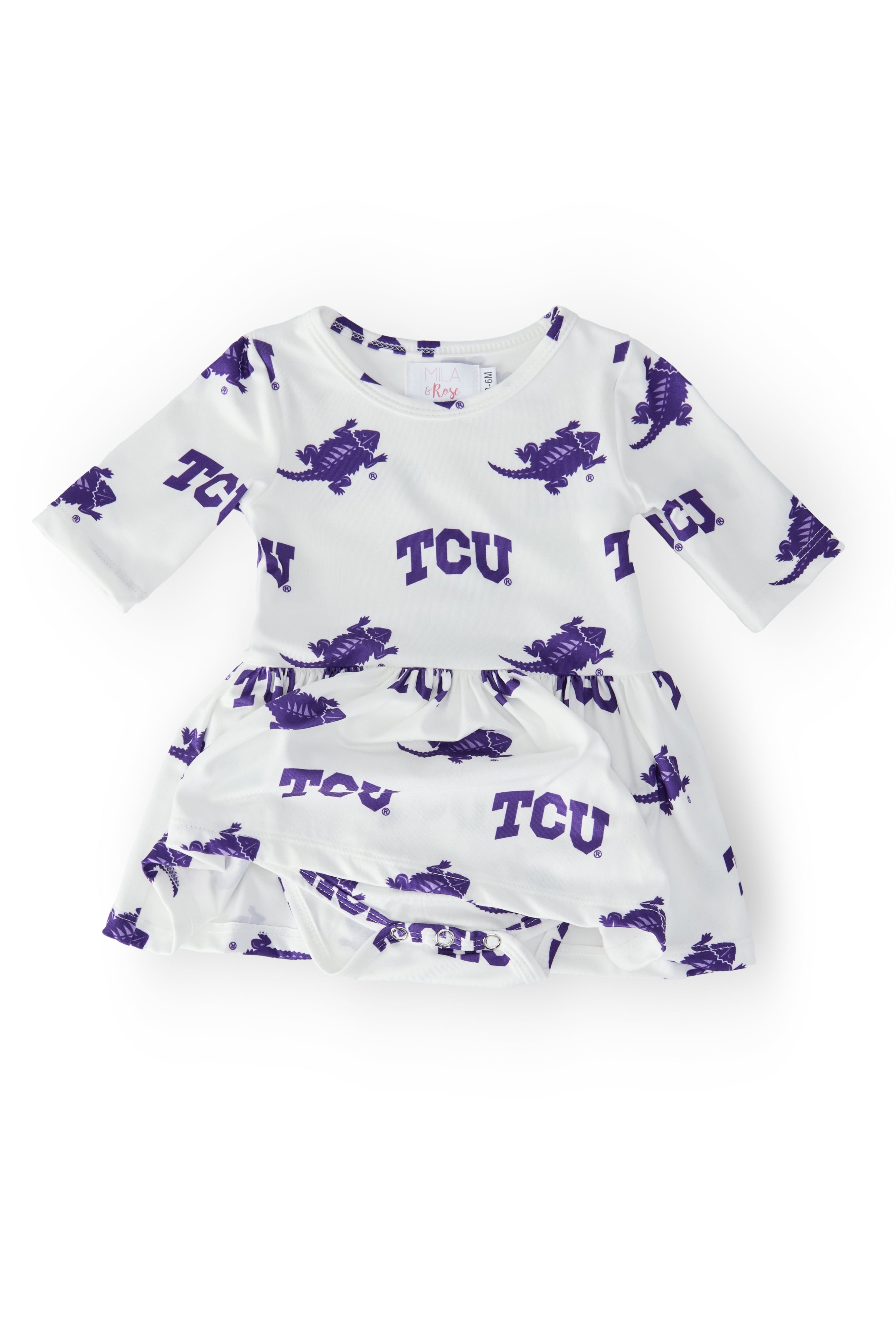 TCU White Frog 3/4 Sleeve Twirl Bodysuit by Mila & Rose ®