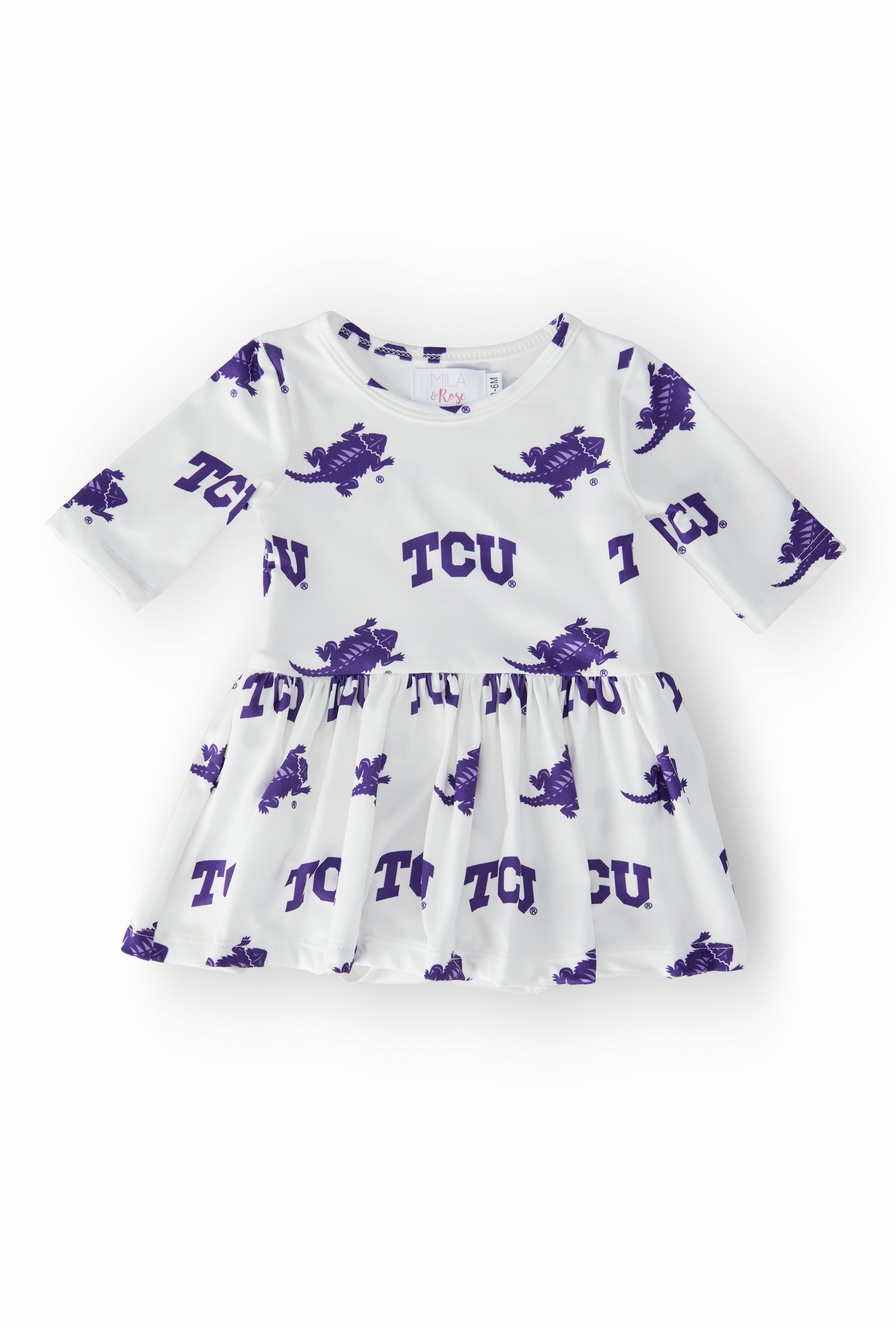 TCU White Frog 3/4 Sleeve Twirl Bodysuit by Mila & Rose ®