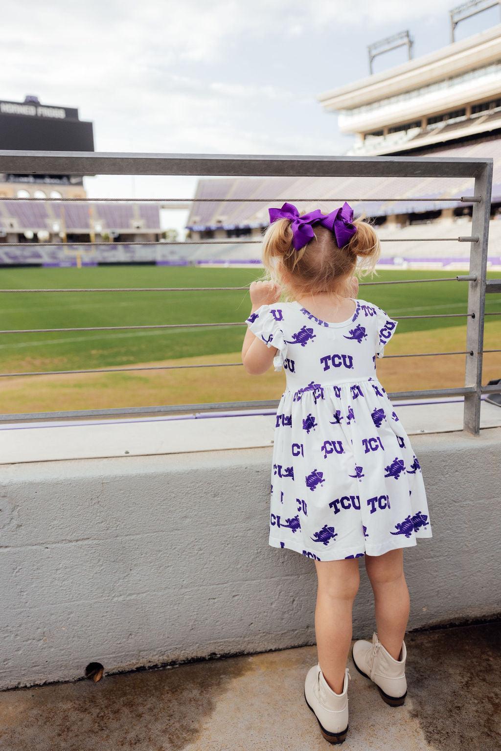 TCU White Frog Flutter Twirl Dress by Mila & Rose ®