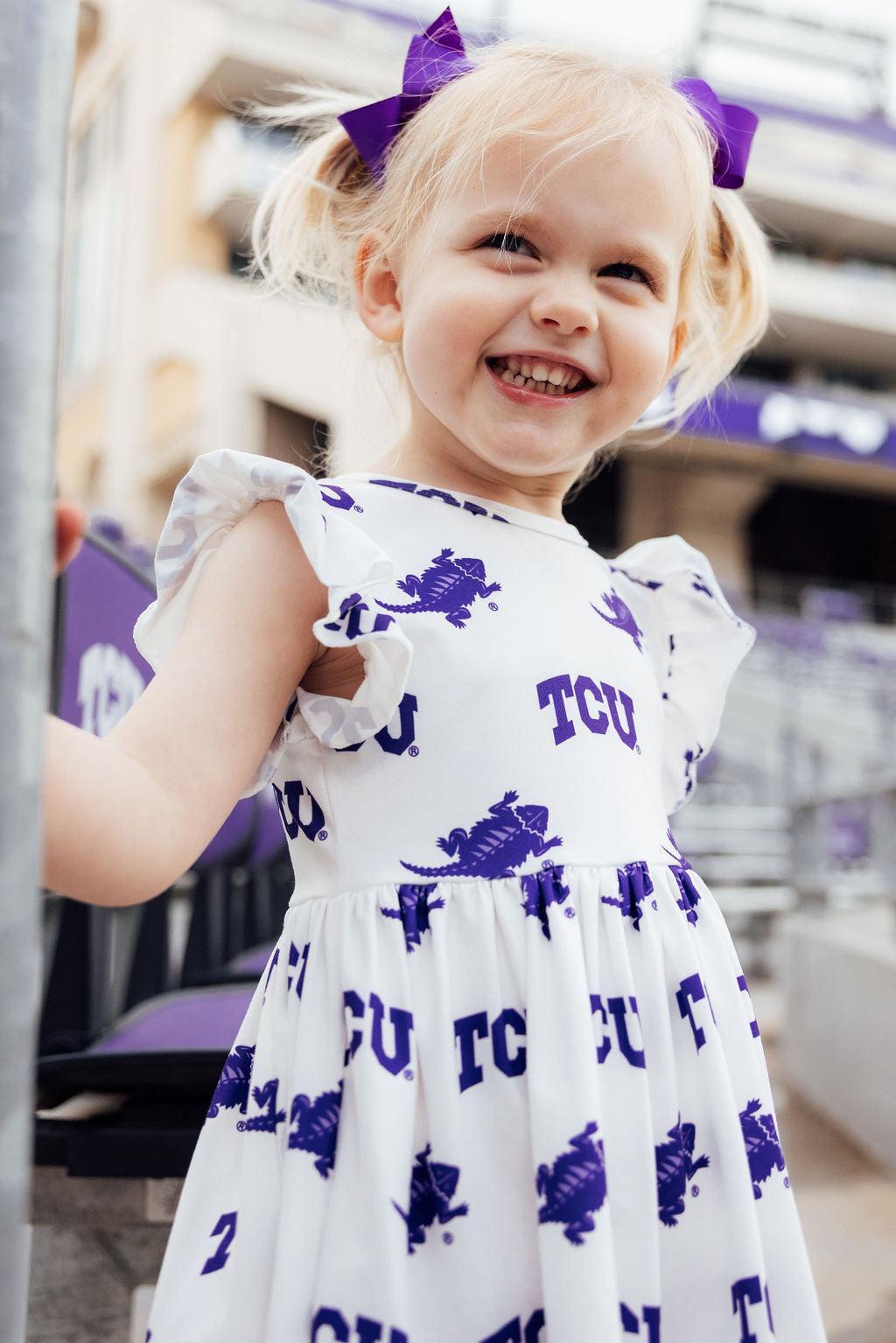 TCU White Frog Flutter Twirl Dress by Mila & Rose ®