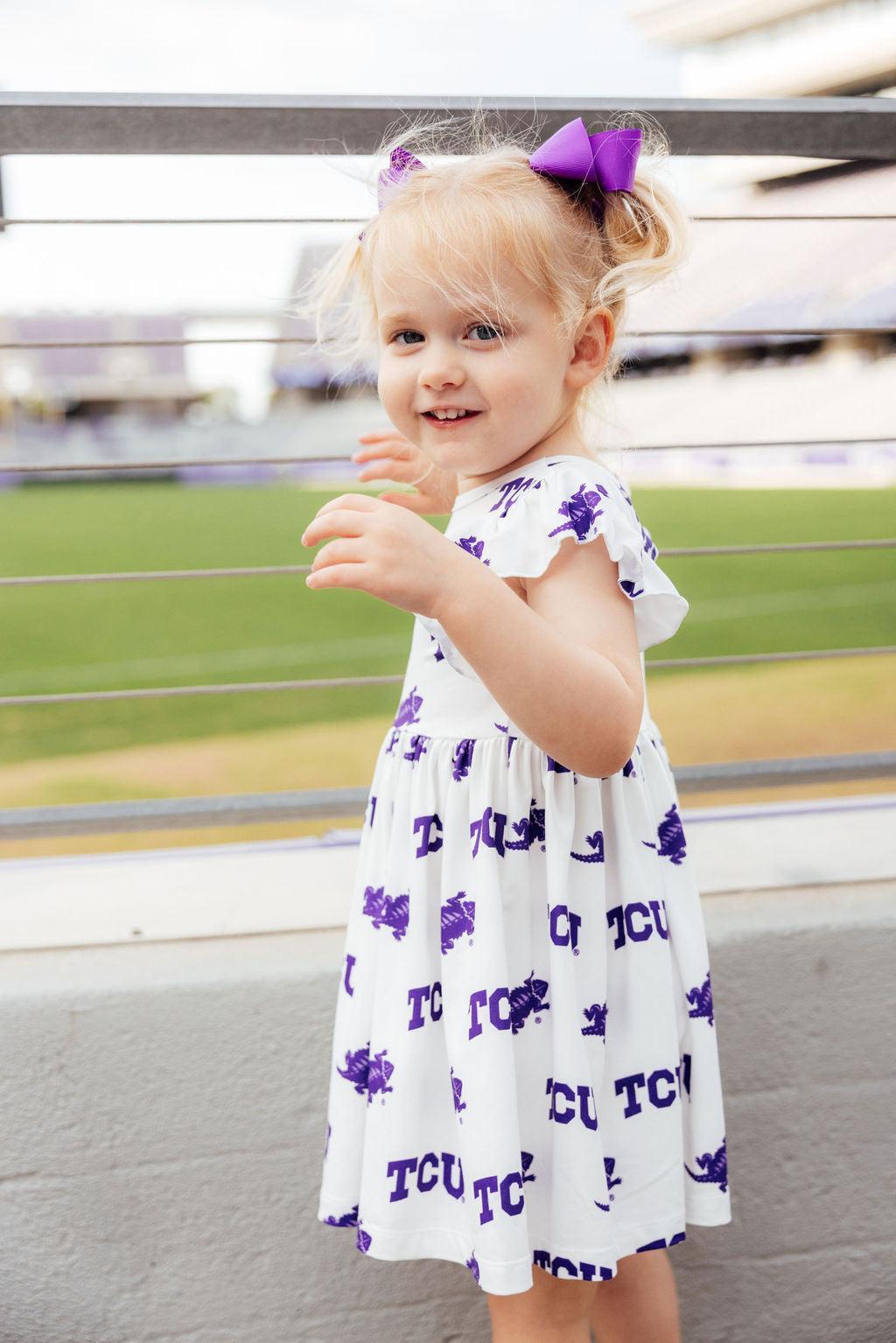 TCU White Frog Flutter Twirl Dress by Mila & Rose ®