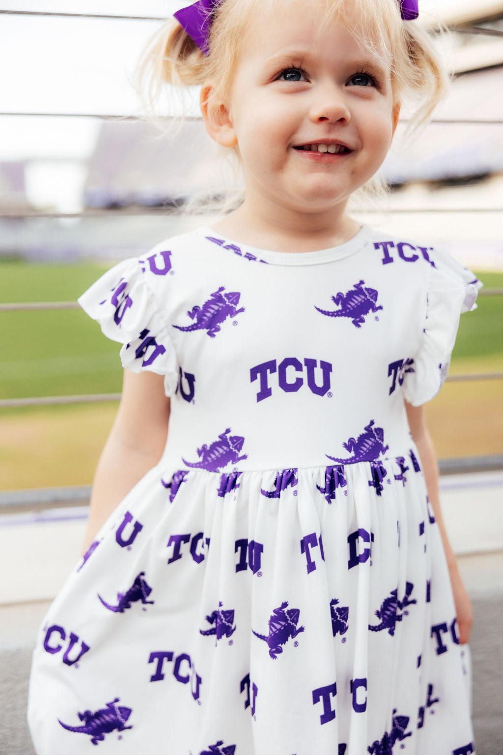 TCU White Frog Flutter Twirl Dress by Mila & Rose ®