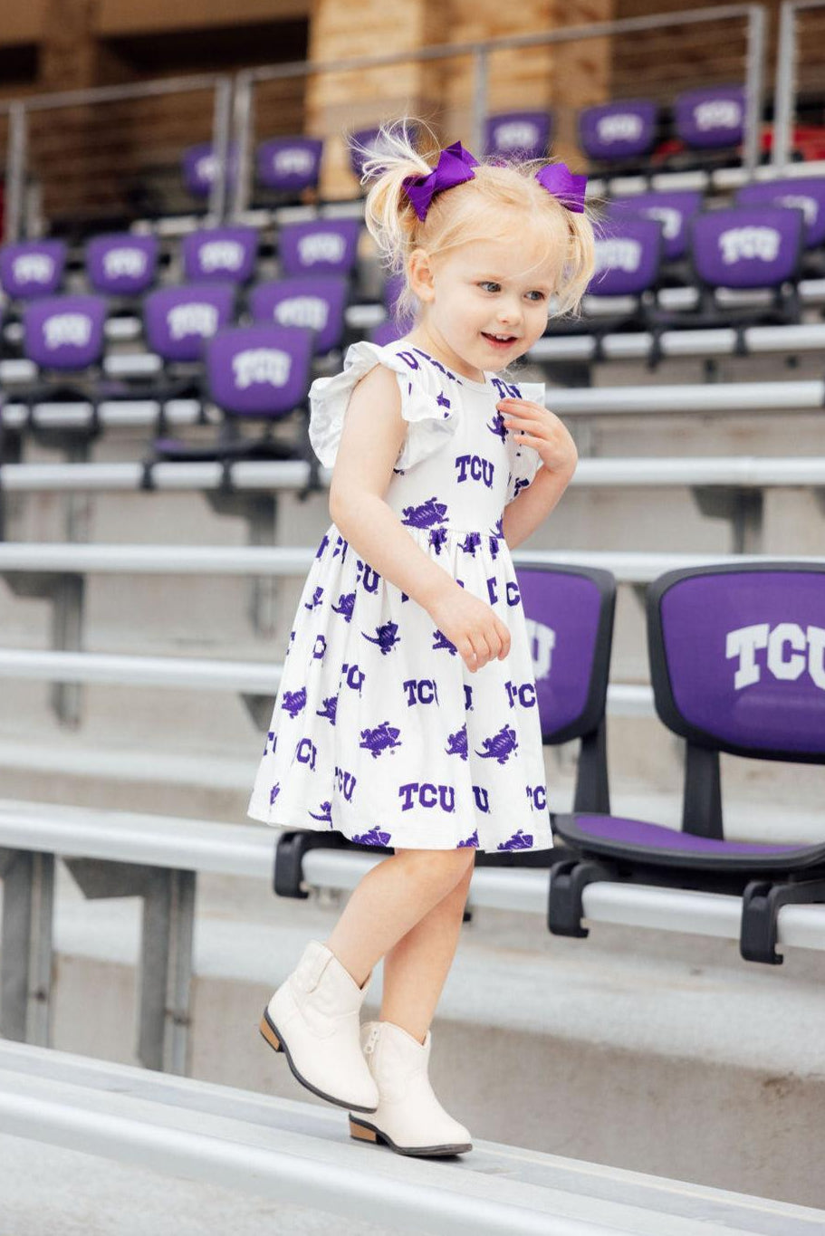 TCU White Frog Flutter Twirl Dress by Mila & Rose ®