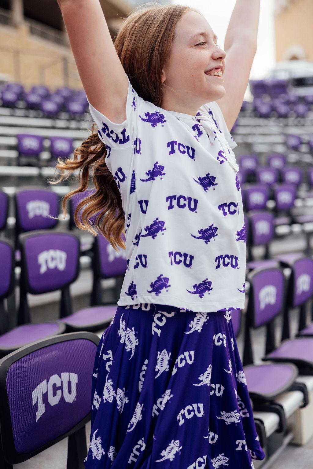 TCU White Frog Ruffle Pocket Tee by Mila & Rose ®