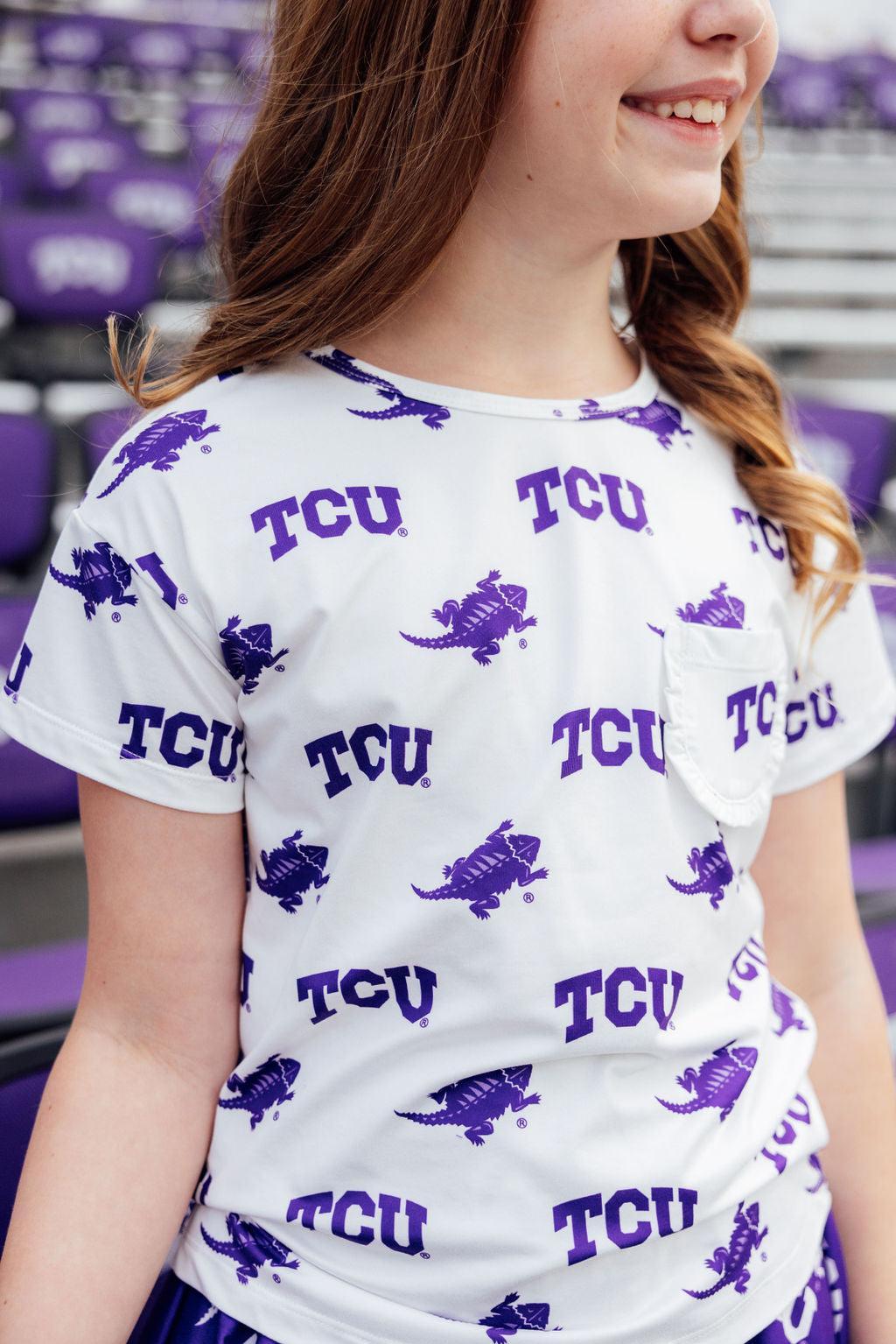 TCU White Frog Ruffle Pocket Tee by Mila & Rose ®