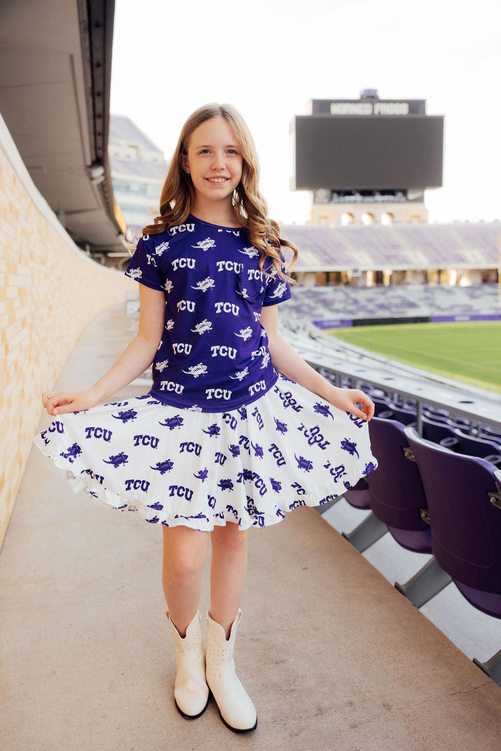 TCU White Frog Ruffle Twirl Skort by Mila & Rose ®