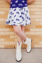 TCU White Frog Ruffle Twirl Skort by Mila & Rose ®