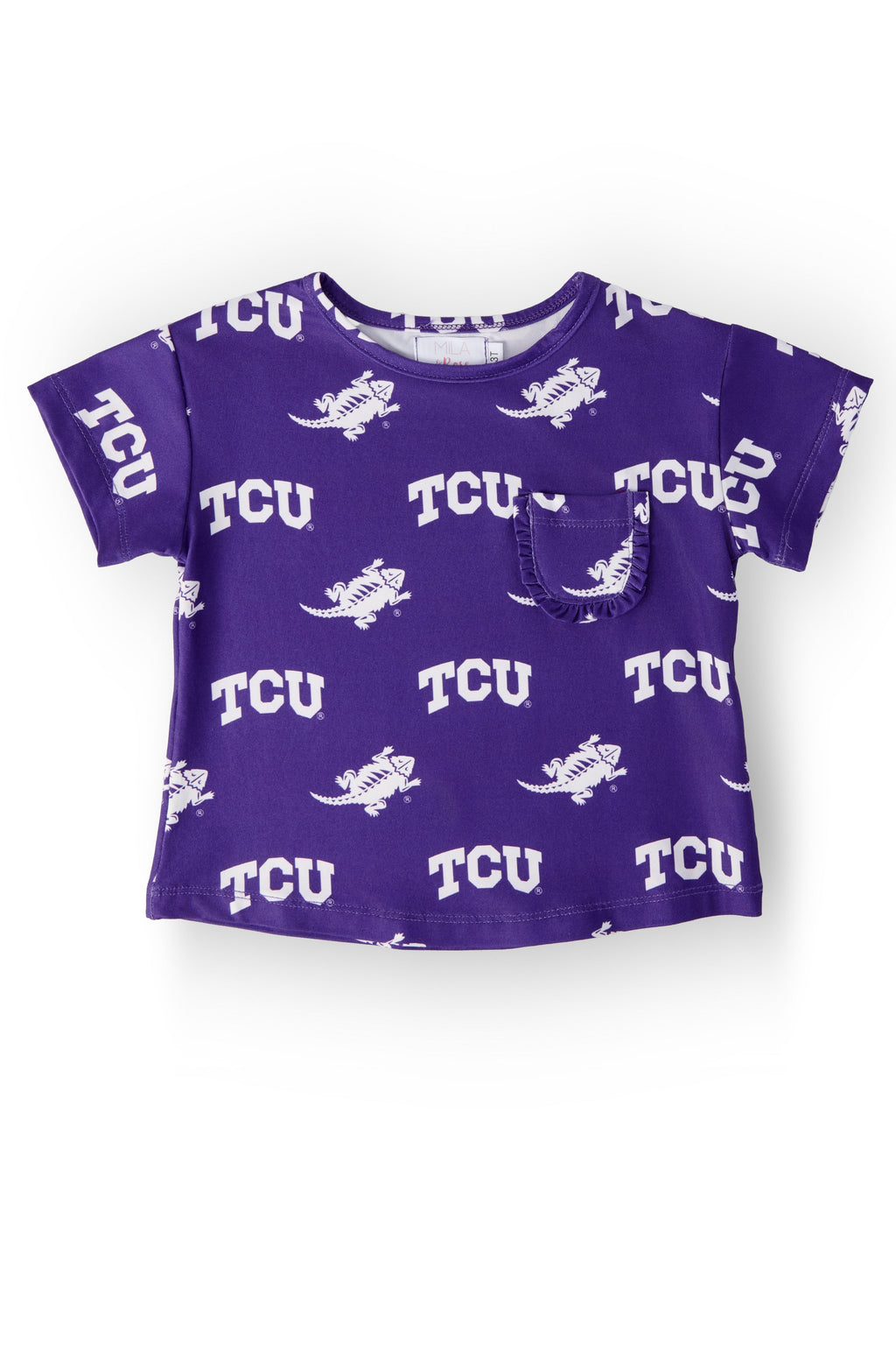 TCU Purple Frog Ruffle Pocket Tee by Mila & Rose ®