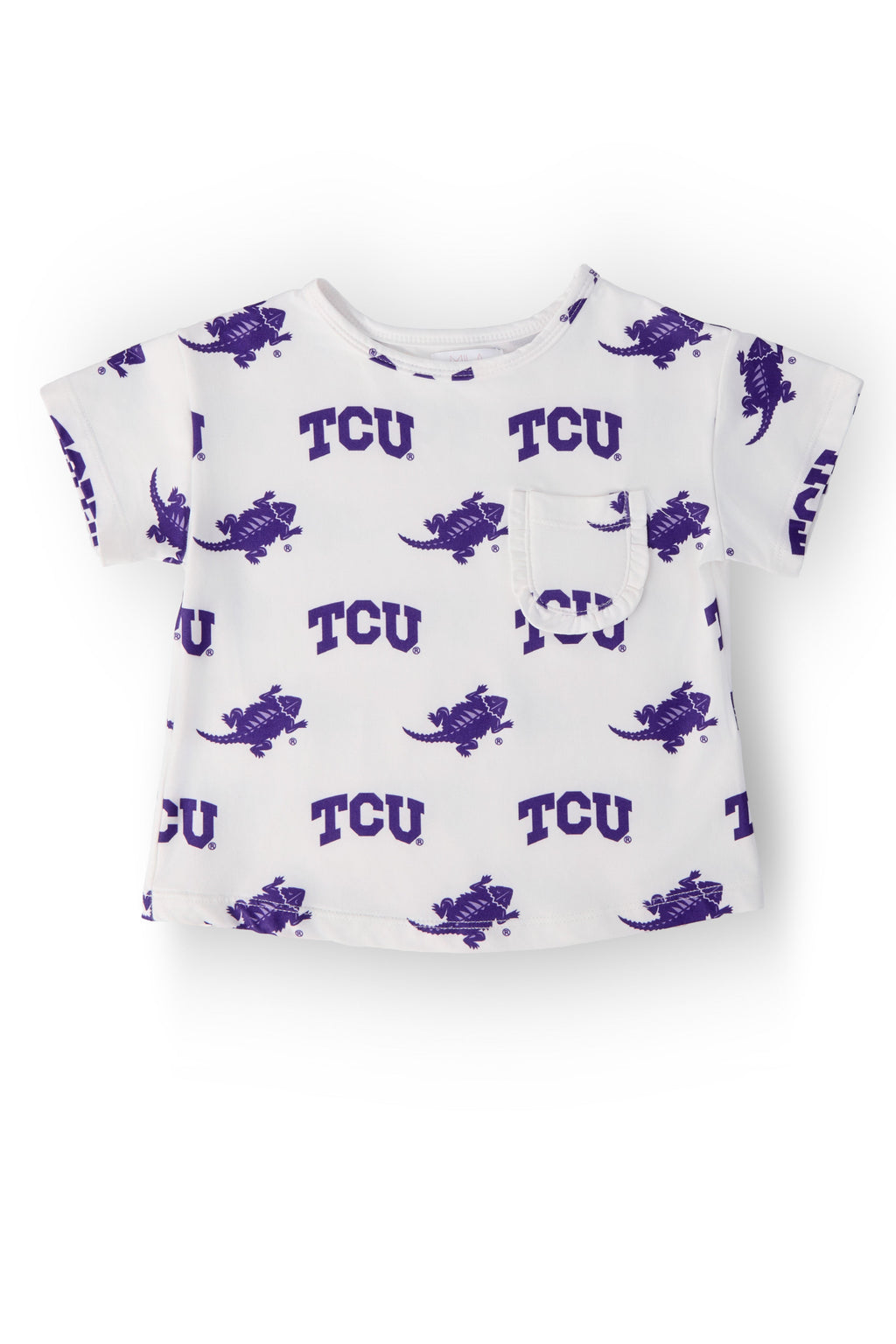 TCU White Frog Ruffle Pocket Tee by Mila & Rose ®