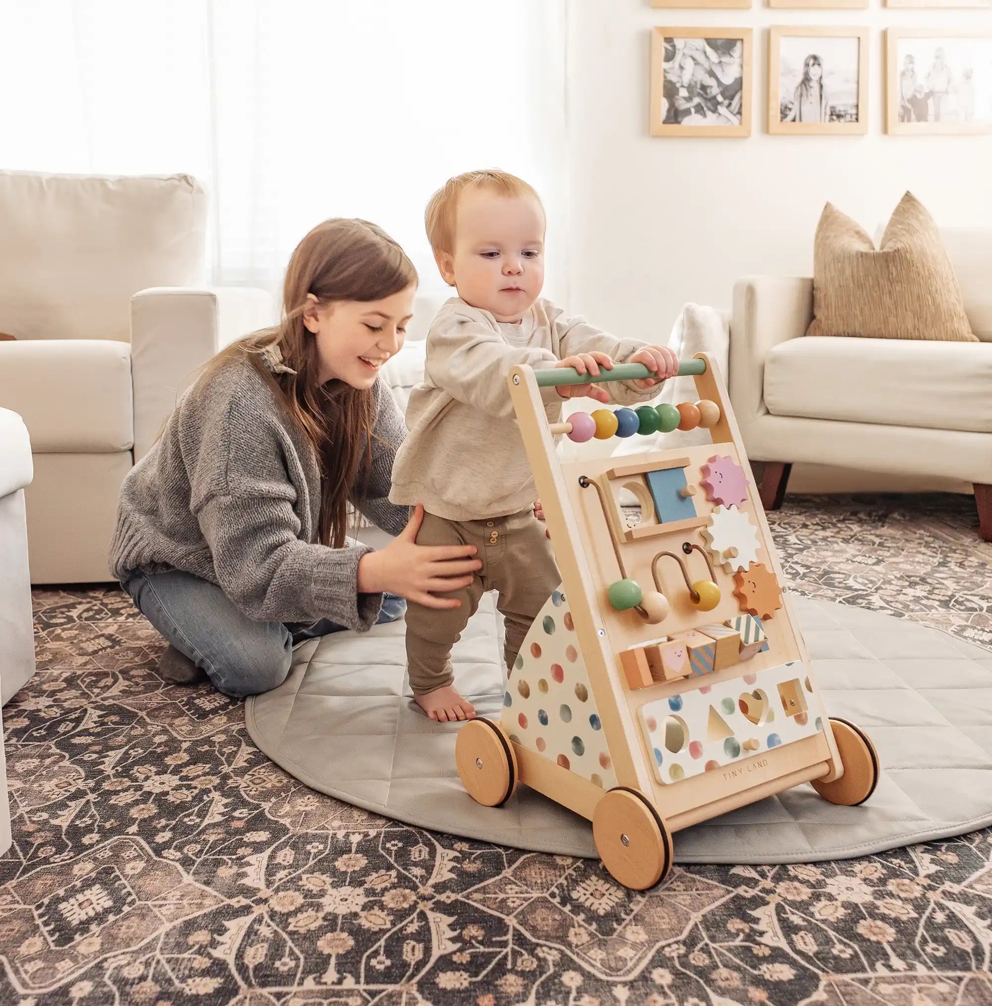 Tiny Land® Versatile Natural Wooden Baby Walker by Tiny Land INC