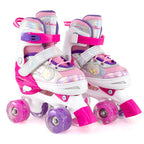 Kids Roller Skates 4 Sizes Adjustable Quad Skates with Light-up Wheels and Safety Protection-Rose Red by LuxuryLifeWay Online Store