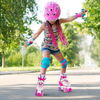 Kids Roller Skates 4 Sizes Adjustable Quad Skates with Light-up Wheels and Safety Protection-Rose Red by LuxuryLifeWay Online Store