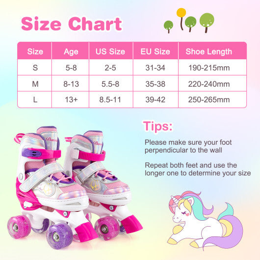 Kids Roller Skates 4 Sizes Adjustable Quad Skates with Light-up Wheels and Safety Protection-Rose Red by LuxuryLifeWay Online Store