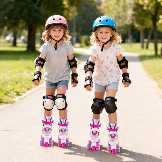 Kids Roller Skates 4 Sizes Adjustable Quad Skates with Light-up Wheels and Safety Protection-Rose Red by LuxuryLifeWay Online Store