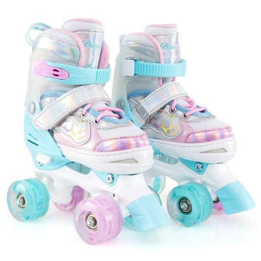Kids Roller Skates 4 Sizes Adjustable Quad Skates with Light-up Wheels and Safety Protection-Rose Red by LuxuryLifeWay Online Store