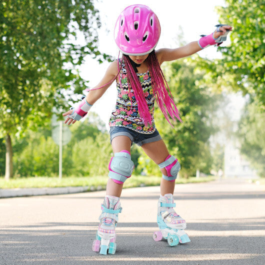 Kids Roller Skates 4 Sizes Adjustable Quad Skates with Light-up Wheels and Safety Protection-Rose Red by LuxuryLifeWay Online Store