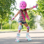 Kids Roller Skates 4 Sizes Adjustable Quad Skates with Light-up Wheels and Safety Protection-Rose Red by LuxuryLifeWay Online Store
