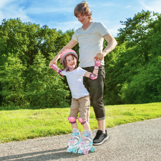 Kids Roller Skates 4 Sizes Adjustable Quad Skates with Light-up Wheels and Safety Protection-Rose Red by LuxuryLifeWay Online Store