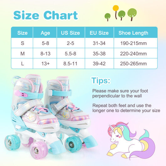 Kids Roller Skates 4 Sizes Adjustable Quad Skates with Light-up Wheels and Safety Protection-Rose Red by LuxuryLifeWay Online Store