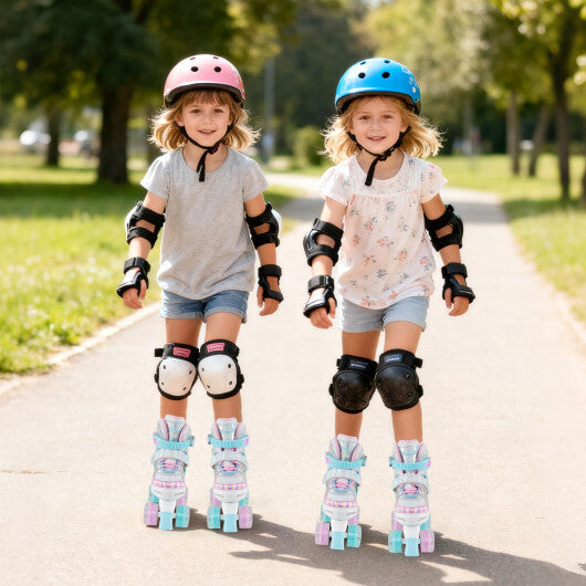 Kids Roller Skates 4 Sizes Adjustable Quad Skates with Light-up Wheels and Safety Protection-Rose Red by LuxuryLifeWay Online Store