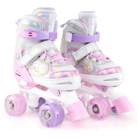 Kids Roller Skates 4 Sizes Adjustable Quad Skates with Light-up Wheels and Safety Protection-Rose Red by LuxuryLifeWay Online Store