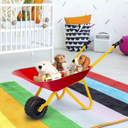 Outdoor Garden Backyard Play Toy Kids Metal Wheelbarrow-Red by LuxuryLifeWay Online Store