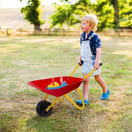 Outdoor Garden Backyard Play Toy Kids Metal Wheelbarrow-Red by LuxuryLifeWay Online Store