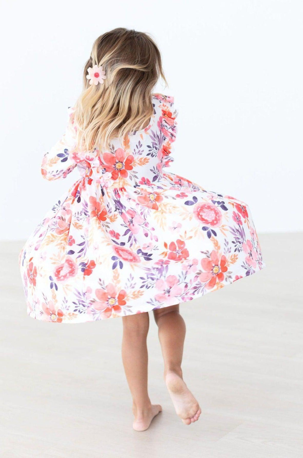 Tangerine Leaves 3/4 Sleeve Ruffle Twirl Dress by Mila & Rose ®