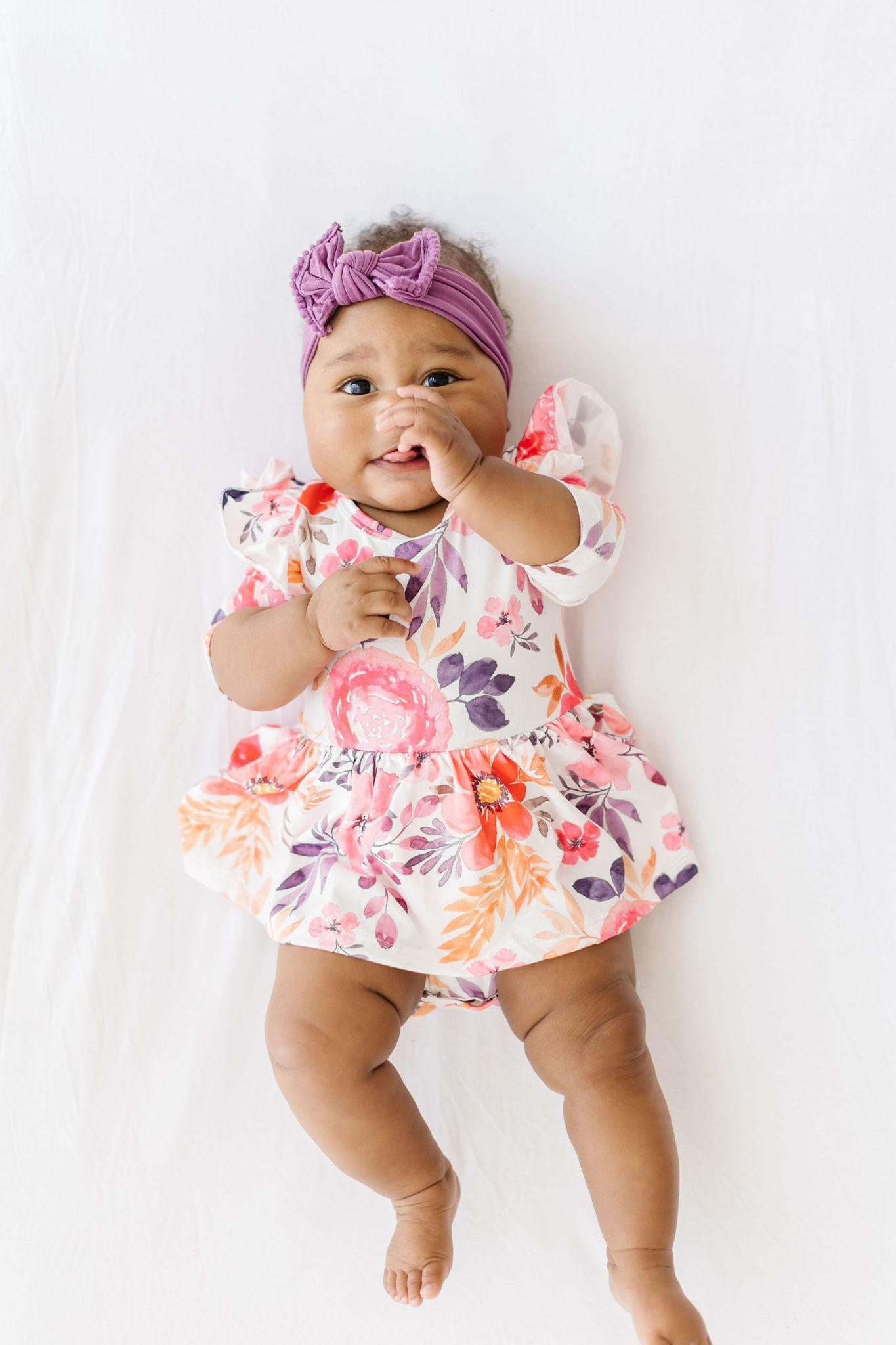 Tangerine Leaves 3/4 Sleeve Flutter Twirl Bodysuit by Mila & Rose ®