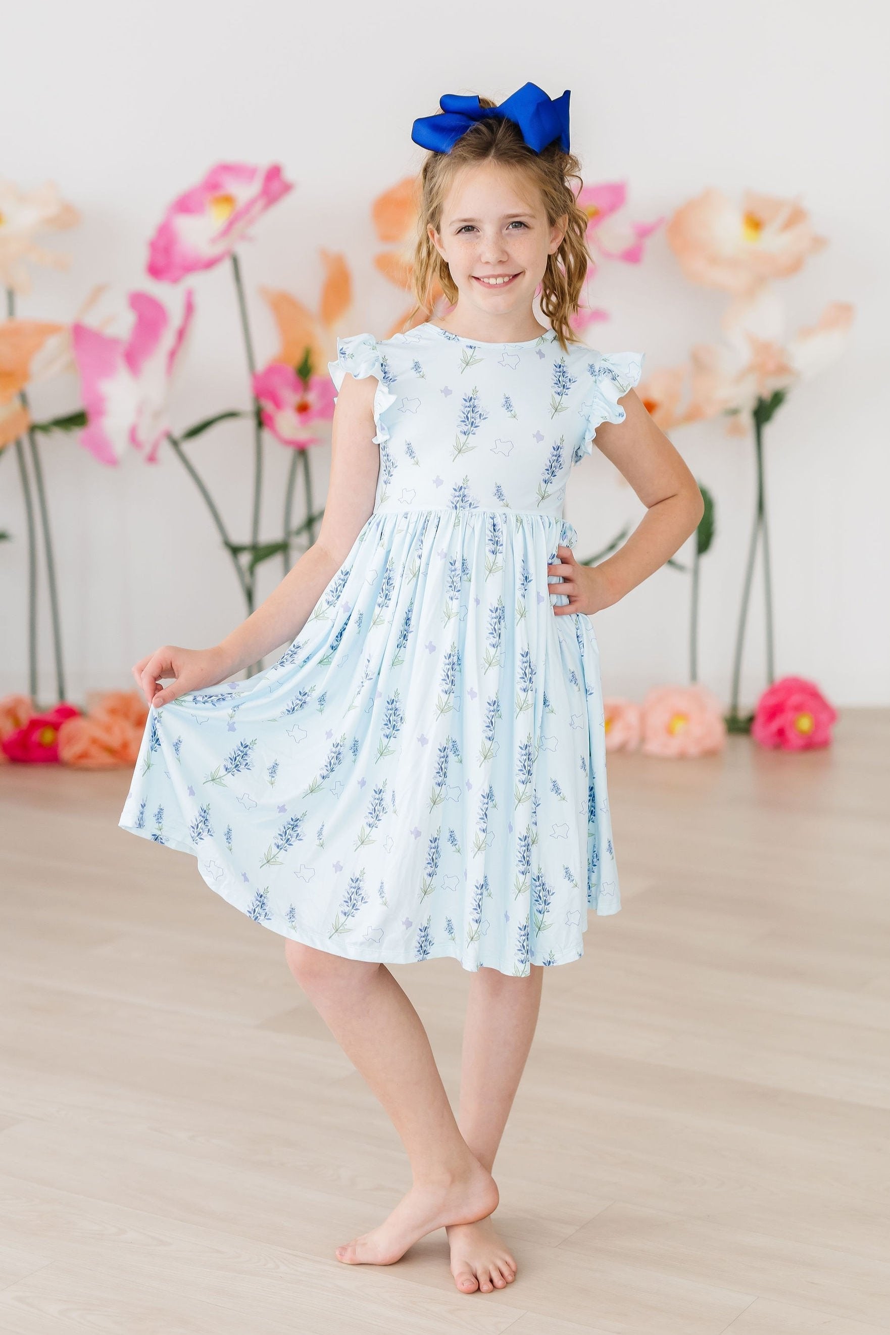 Texas Bluebonnets Flutter Sleeve Twirl Dress by Mila & Rose ®
