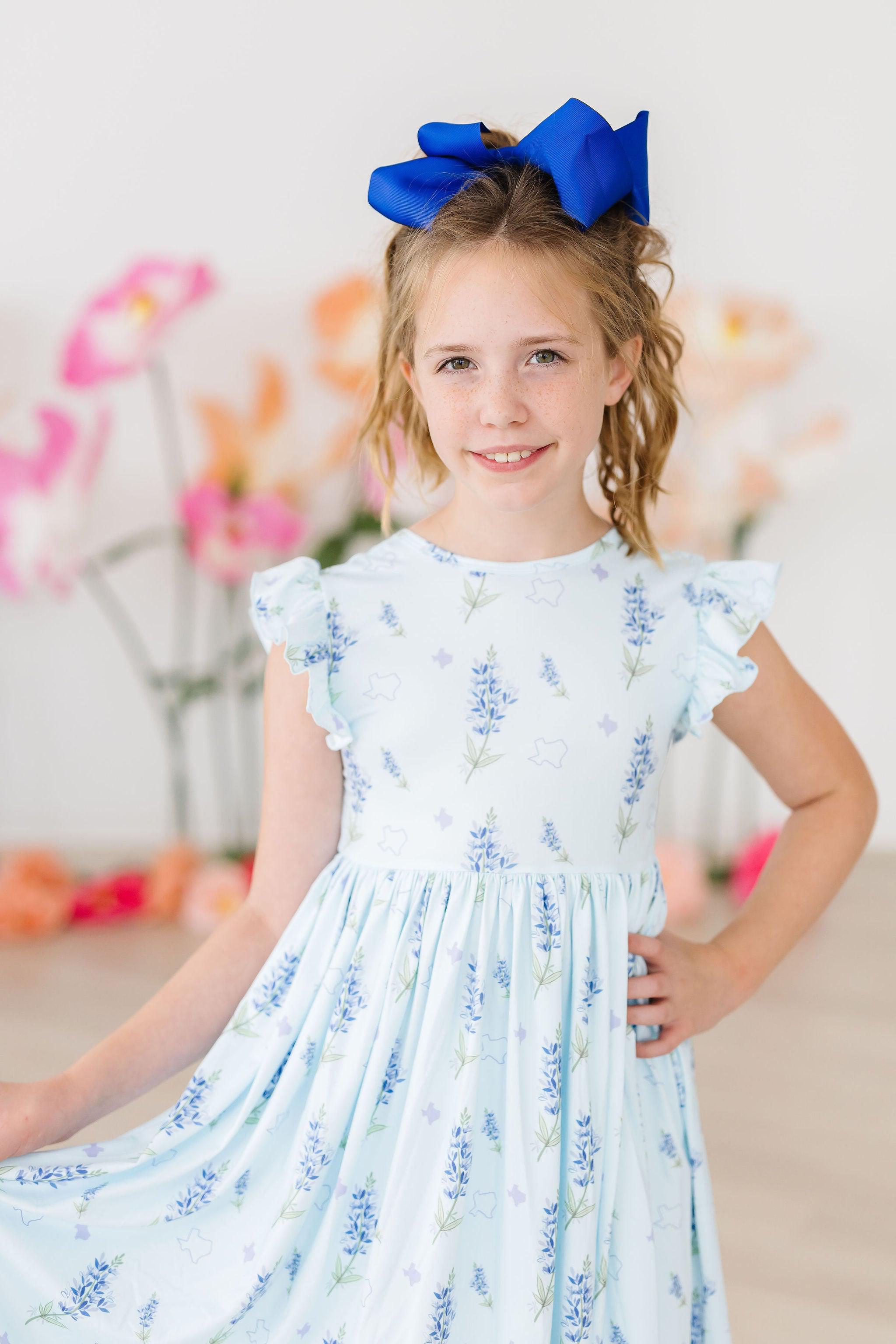 Texas Bluebonnets Flutter Sleeve Twirl Dress by Mila & Rose ®