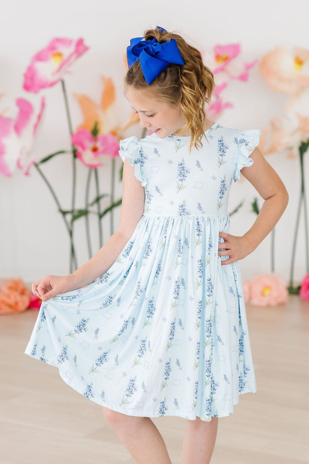 Texas Bluebonnets Flutter Sleeve Twirl Dress by Mila & Rose ®
