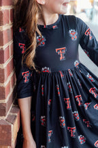 Texas Tech Black Raider Red 3/4 Sleeve Pocket Twirl Dress by Mila & Rose ®