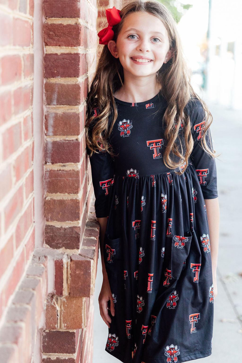 Texas Tech Black Raider Red 3/4 Sleeve Pocket Twirl Dress by Mila & Rose ®