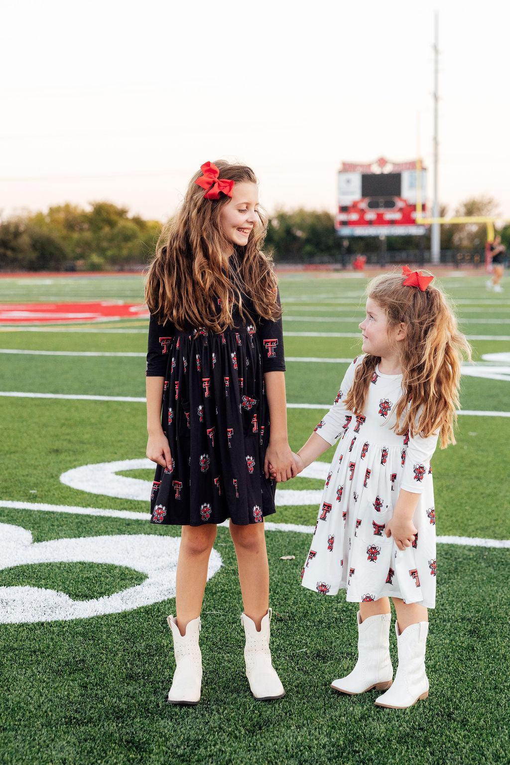 Texas Tech Black Raider Red 3/4 Sleeve Pocket Twirl Dress by Mila & Rose ®