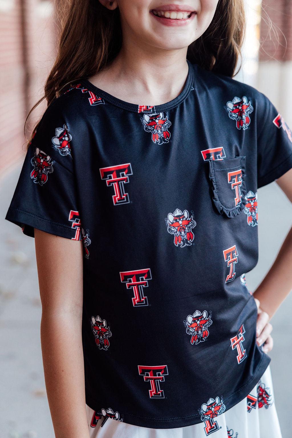 Texas Tech Black Raider Red Ruffle Pocket Tee by Mila & Rose ®